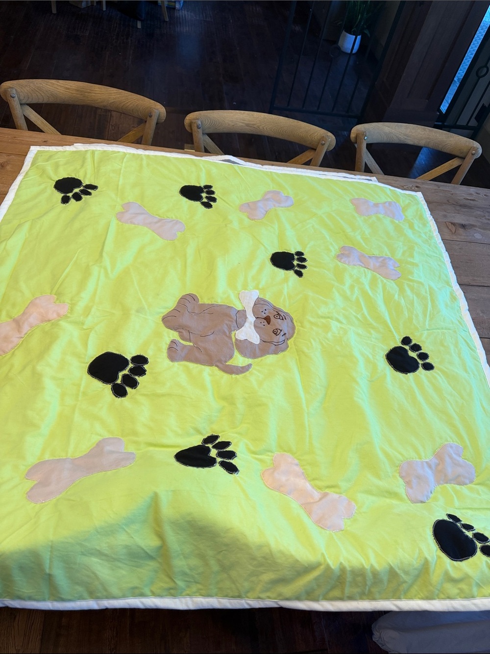 Hand quilted around the appliqué- Plush Puppy Appliqué Blanket 49 x 48